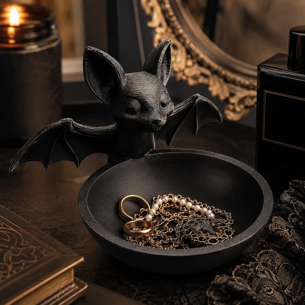 Gothic Style Bat Decorative Tray 3D Printing Display Holder Container Bat Storage Box Halloween