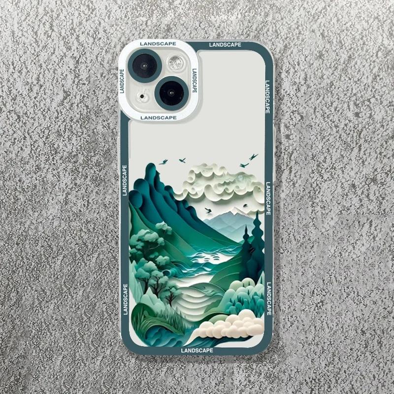 Printing Landscape Creative Mountain Phone Case For iPhone 16 15 14 13 12 11 Pro Max XS X XR 7 8 SE Soft Cover