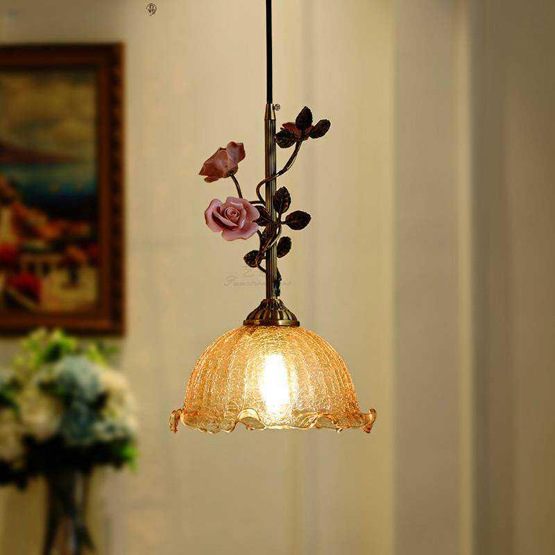 Retro Art French Rose Copper Pendant Light for Bedside or Restaurant