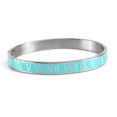 Luxury Cuff Retro Vintage Stainless Steel Bracelets For Men Blue Enamel Roman Numeral Bangle Couple Pulseras Jewelry
