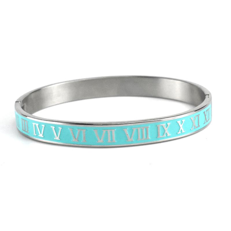 Manchette de Luxe Rétro Vintage Bracelets en Acier Inoxydable Pour Hommes Manchette à Émail Bleu Chiffres Romains Bracelet de Couple Bijoux