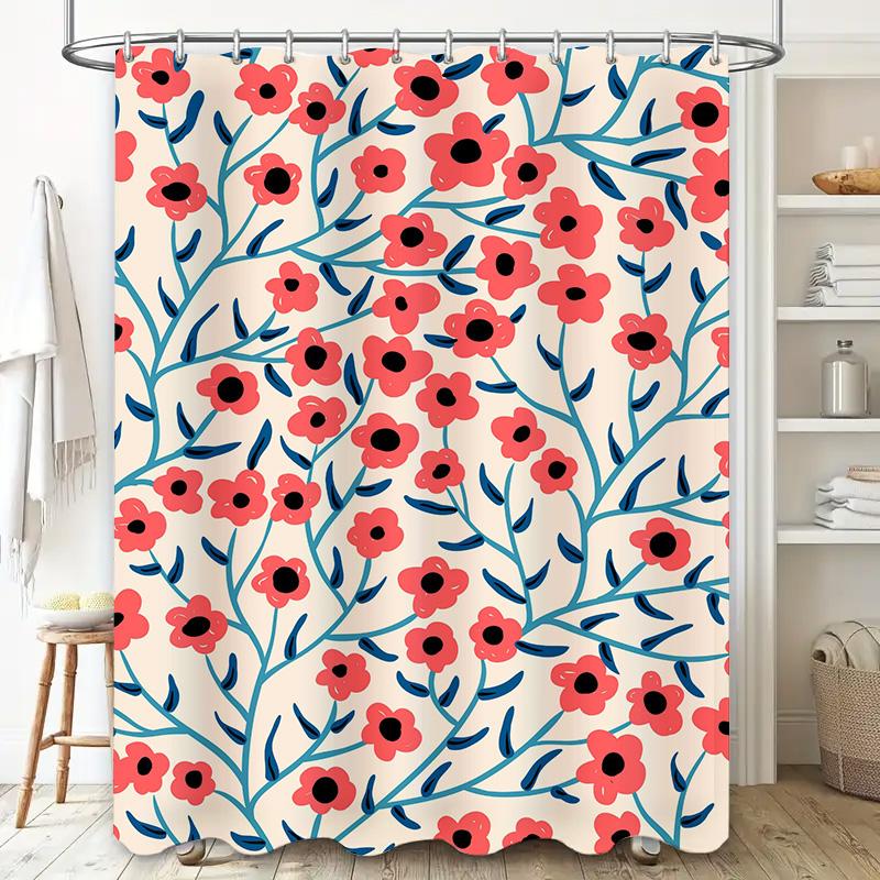 Modern Floral Shower Curtain Waterproof Fabric Bathroom Decor Customizable Size