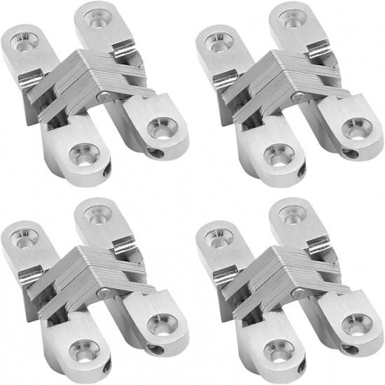 1-3/4" Hidden Hinge Stainless Steel 180 Degree Invisible Cross Hinges for Kitchen Cabinet Door Frameless Concealed Hinge with Screws, 4pcs