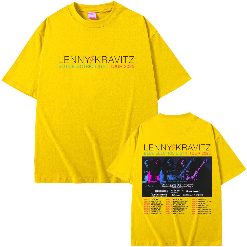 Lenny Kravitz Blue Electric Light Tour 2025 T Shirt Men Women Casual Cotton Vintage Short Sleeve Tshirt Male Oversized Tshirts