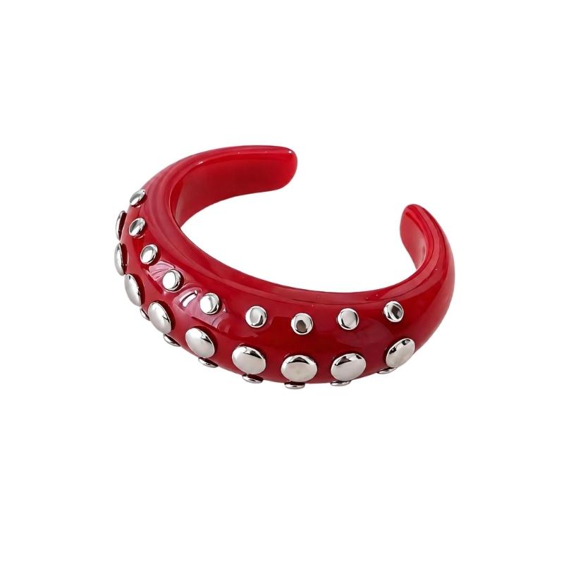 Resin Studded Ring Wide Bangle, Retro Metal Dot Statement Jewelry, Punk Y2K Bold Bracelet Ring for Women Party Daily Outfit