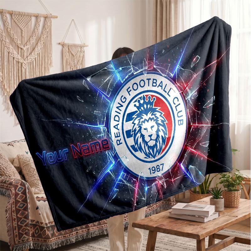 Reading FC Personalized Fleece Blanket With Football Logo, Custom Name Text Soft Warm Home Throw Blanket