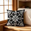 Black Silver Damask Pillow Cover 2D Faux Embroidery Print Vintage Floral Cushion Case For Sofa Bed Couch Elegant