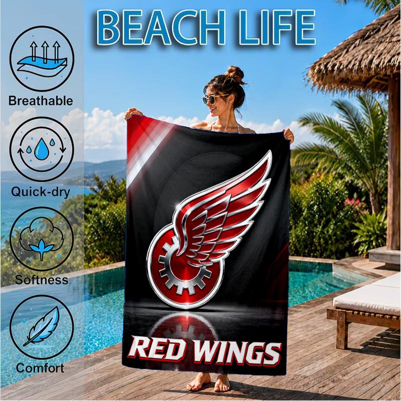 Detroit Red Wings Wappen Strandtuch, Super Weiche Mikrofaser, Perfektes Geschenk für Sie/Ihn, Geburtstag, für Pool, Strand, Reisen, Dekoration Strandparty