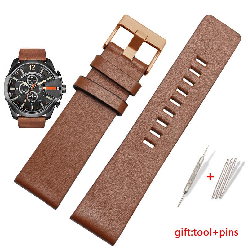 Genuine leather watchband For Diesel DZ4343/4405/7257/4423/1657 watchband 22 24 26 28 30 32 34mm cow leather with rivet straps