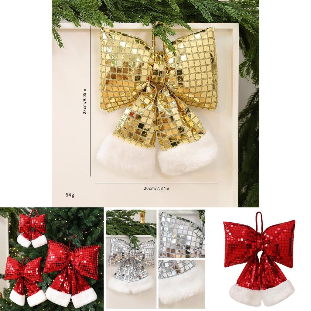 Mirror Glitter Bow Plush Pendant For Hotel Window Decor