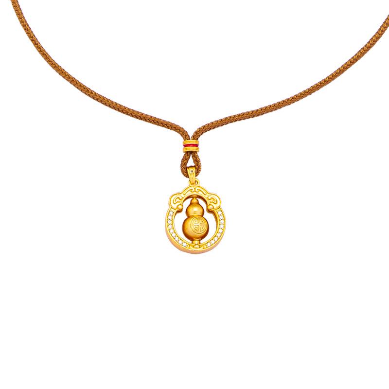 Vintage Rhinestone Rotatable Gourd Necklace - Trendy Vietnam Court Style, Gold Pendant, Long-Lasting Color Jewelry