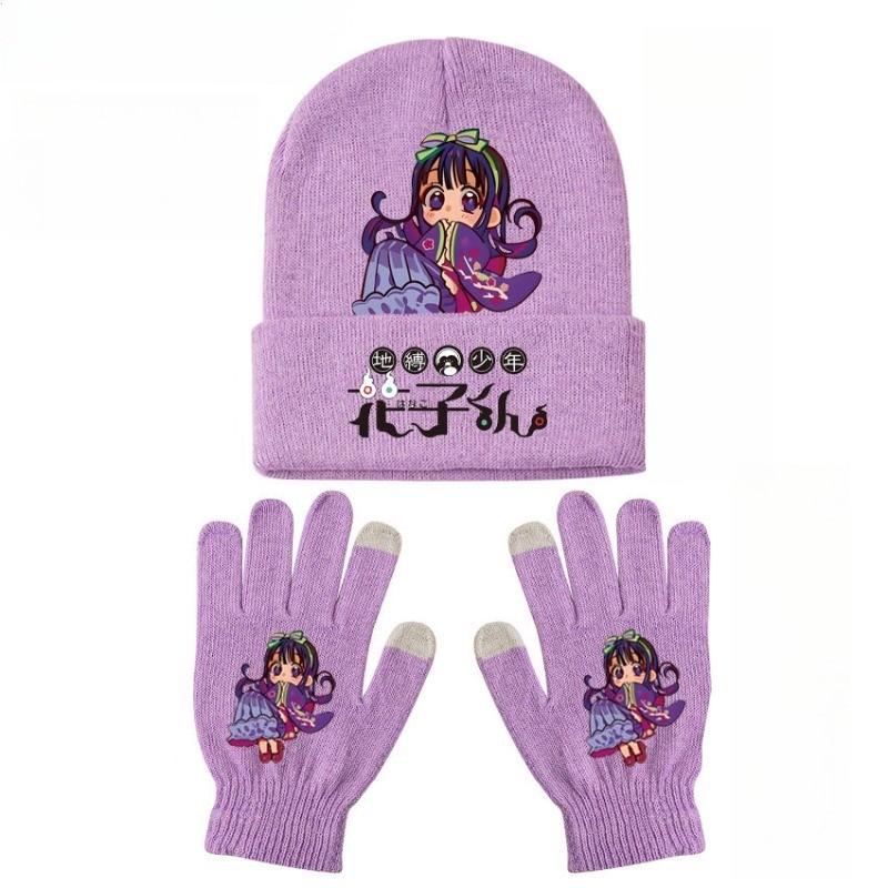 

Toilet-Bound Hanako-kun Printed Knitted Hat Glove 2pcs Sets Anime Plush Warm Cold-proof