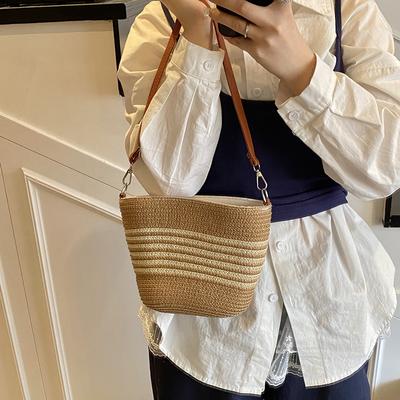 Yazlık Günlük Büyük Kapasiteli Kova Çanta Moda Sahil Tatili Örgü Çanta Sebze Sepeti Çanta