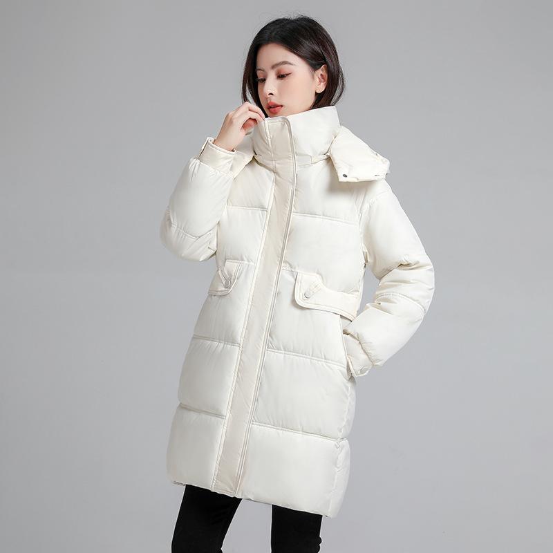 

Женская зимняя длинная теплая куртка с пушистым капюшоном, длинная однотонная куртка, повседневная зимняя куртка XS