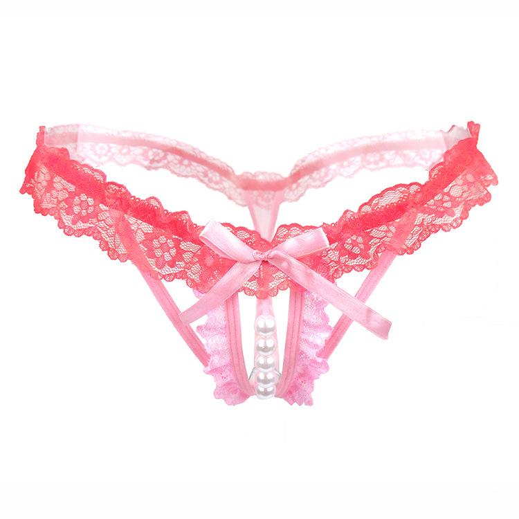Lace Low-Waist Open Crotch Panties - Ultra-Thin Transparent Mesh Thong for Women