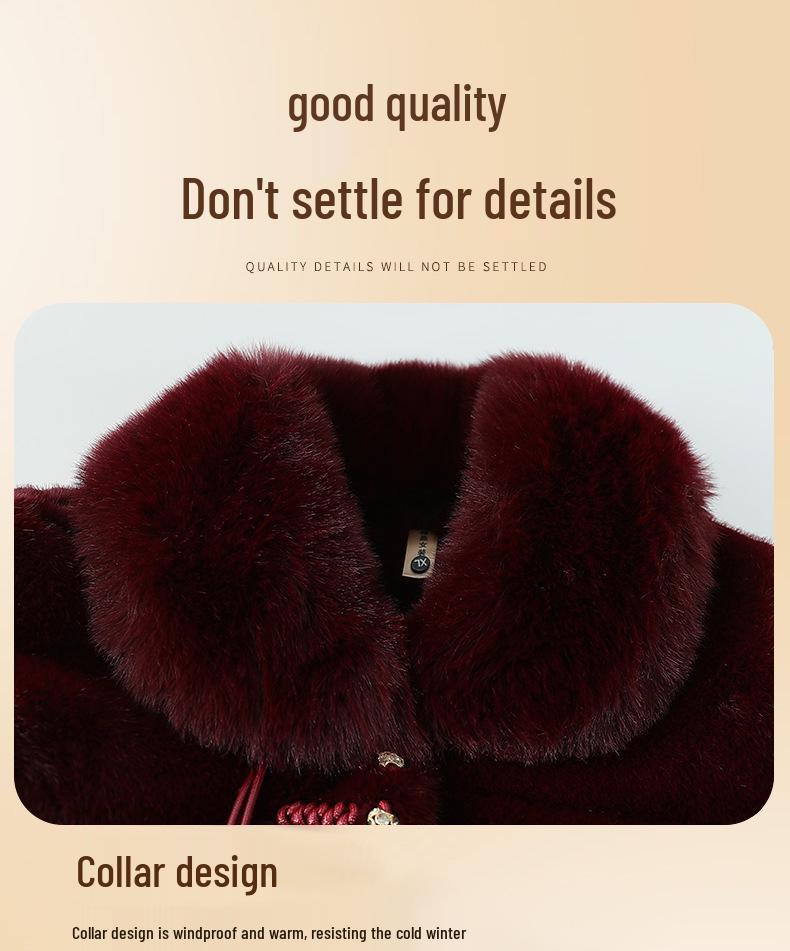 Maternity Autumn/Winter Fur-Trimmed Velvet Jacket - Chinese Style for Middle-Aged/Elderly Women