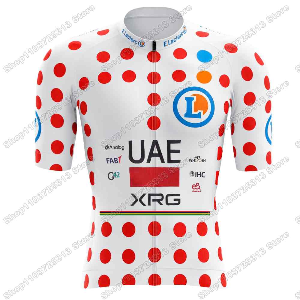 Team Radsporttrikot Set Tadej Pogačar Radsportbekleidung Gelb Grün Rot Gepunktet Weiß Rennrad Trikot Trägerhose