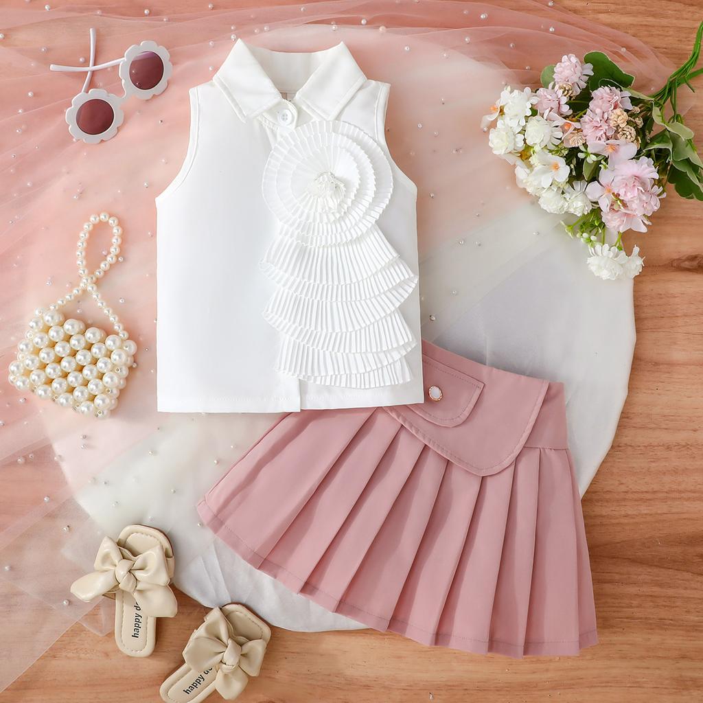 Baby Girls Sleeveless Collared Dress with Pleated Ruffle Accent, Stylish Party Outfit