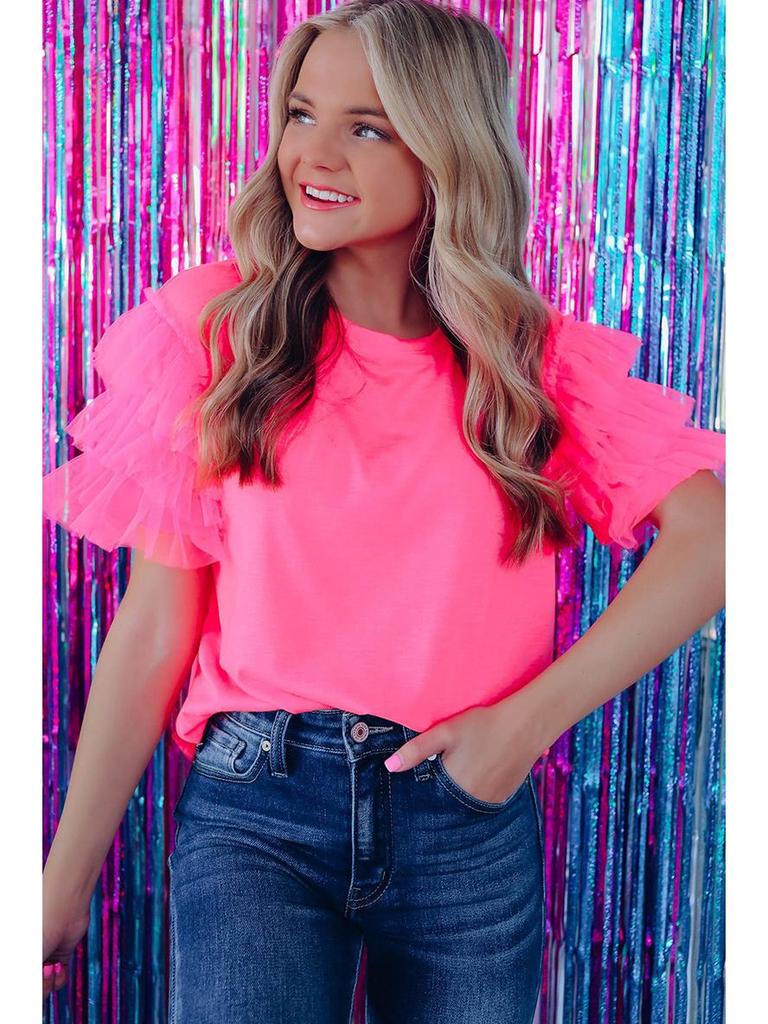 European and American Summer Gauze Ruffle Sleeve Women's Cropped T-Shirt