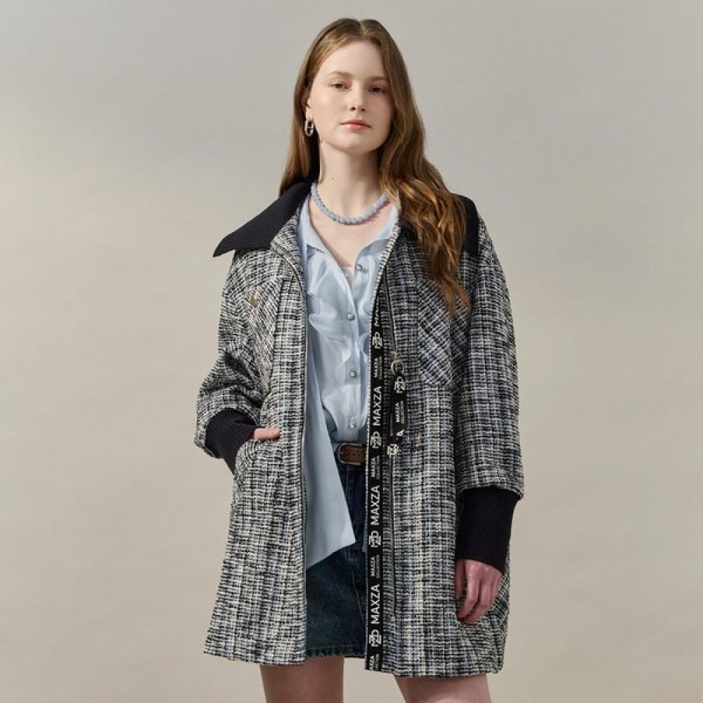 Maxza Knit Collar Tweed Half Zip Jacket Cf03qj300nh navy/FREE