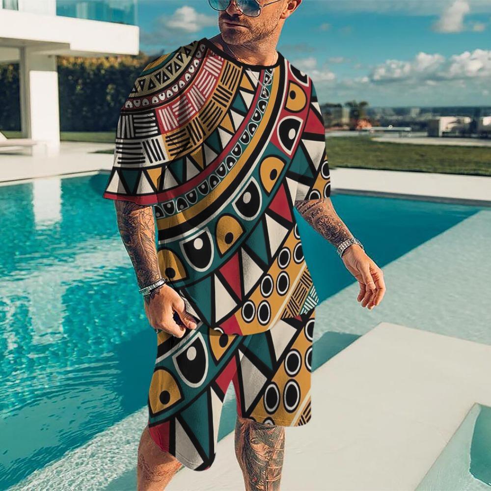 Summer Men's Tracksuit Oversized Clothes Two Pieces Set Vintage Casual Streetwear 3D Printed Beach Set Men Tshirt Shorts Outfits