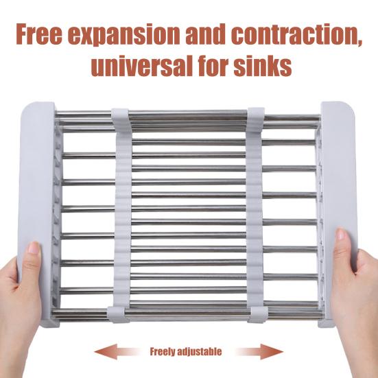 Afvoer Mand Roestvrij Staal Keuken Zink Afvoer Mand Telescopisch Droogrek met Antislip Ondersteuning Bestek Opbergruimte