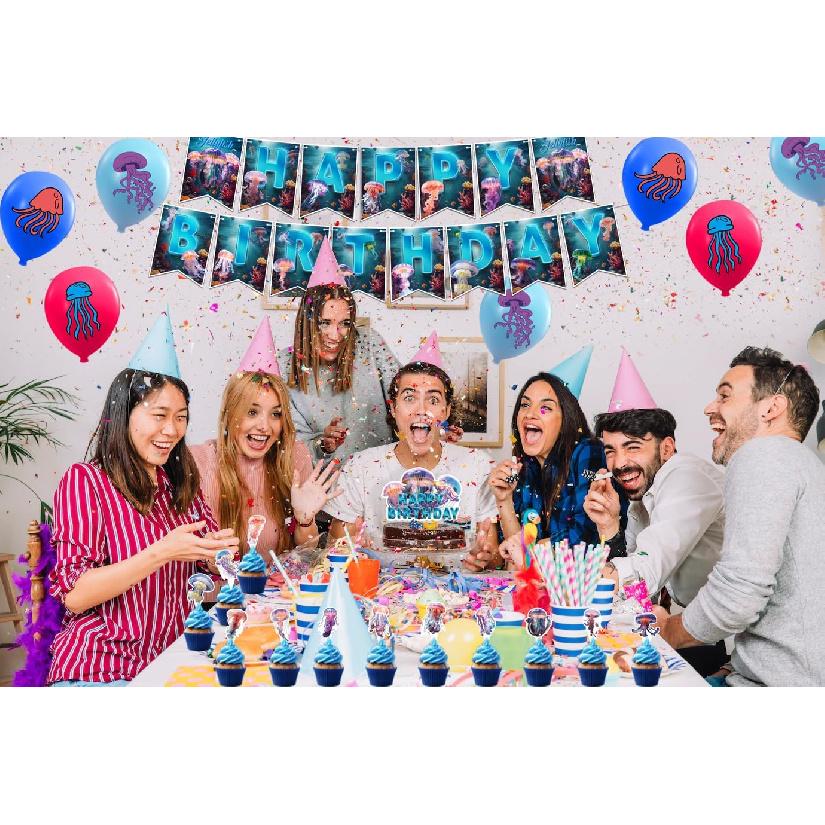 Jellyfish Birthday Party Decorations Jellyfish Party Supplies Includes Under the Sea Jellyfish Birthday Banner Cake Topper Cupcake Toppers Balloons