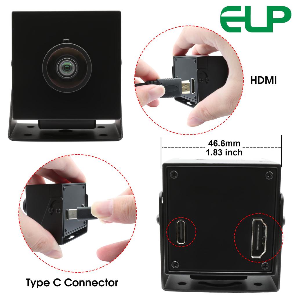 ELP 4K HDMI USB-kamera Vidvinkel PC-kamera för datorskärm Samtidig utgång Mini UVC-webbkamera 2x digital zoom 8MP USB-säkerhetskamera Grader