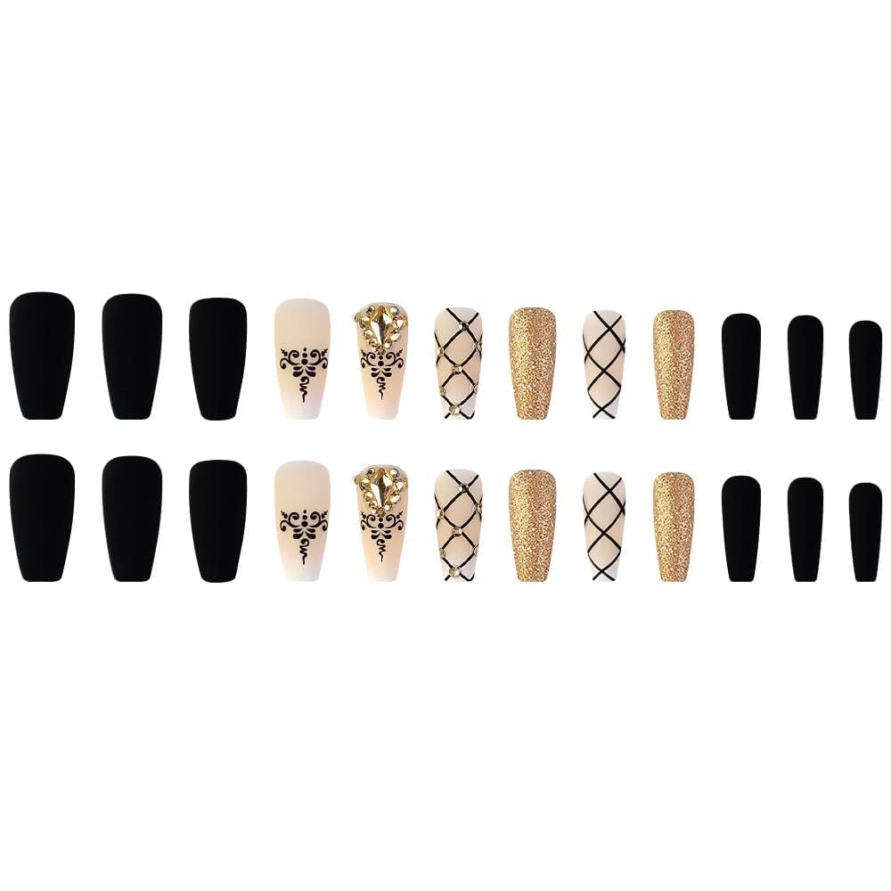 Juego de 24 uñas postizas reutilizables | Ligeras y duraderas | Solución rápida para festivales y ocasiones especiales