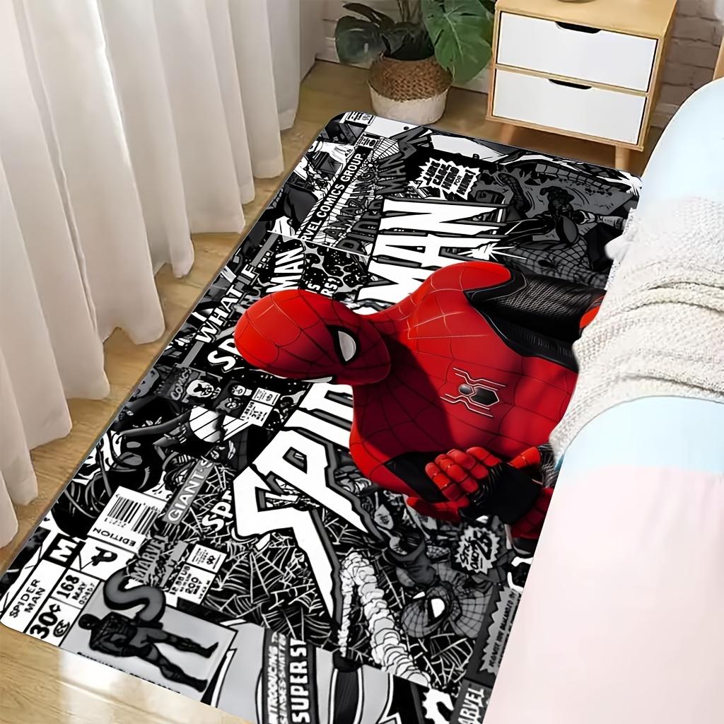 Authorized 1pc Cartoon Printed Mat, Spider- Red Black Suit Classic Comic Style Background Pattern Easy to Clean, Suitable for