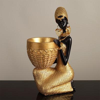 Africké ženy Pryskyřičné figurky Zlatě texturované pryskyřičné sochy Postava černé ženy Figurka Pro domácí středové dekorace Stolní dekorace