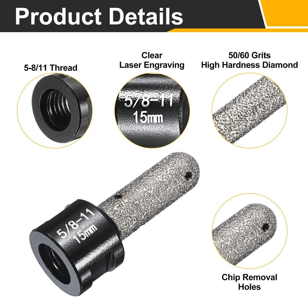 Uxcell Diamond Finger Milling Bit, 15mm, 2-Hole, 5/8"-11 Screw, for Marble Countertops, Hole Enlargement and Shaping, Black