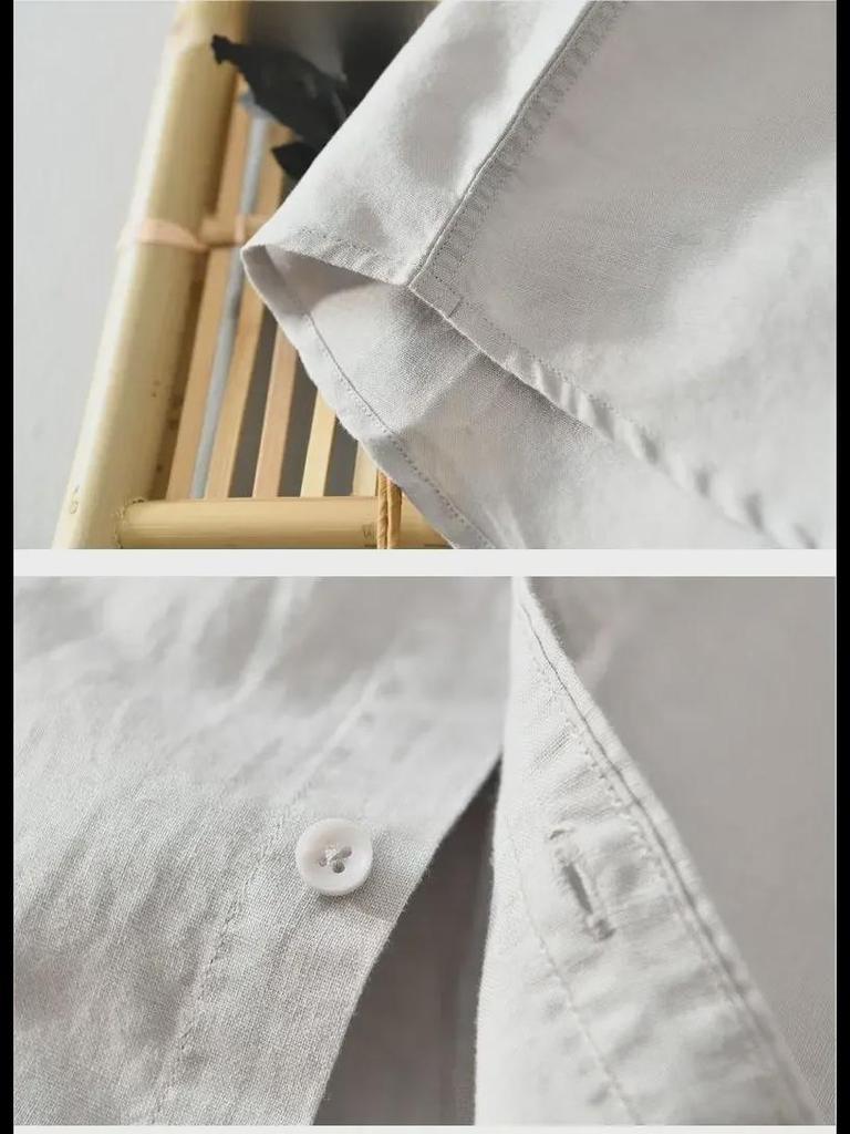 Chemise décontractée à manches courtes en coton et lin pour homme, style japonais
