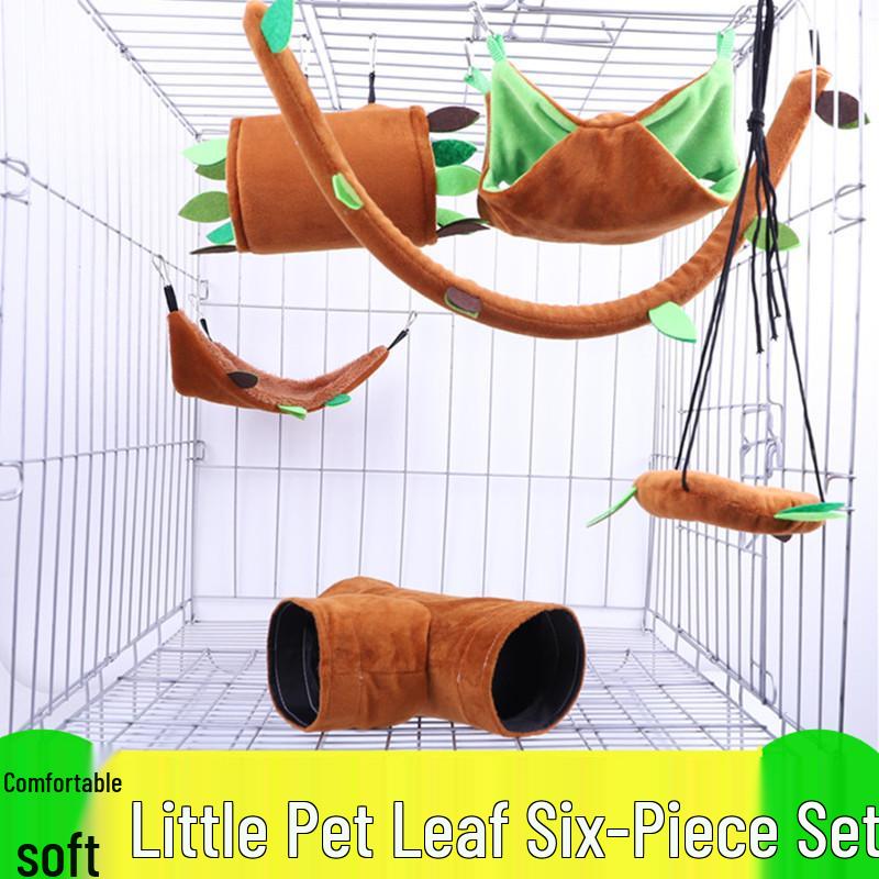 Small Pet Plush Toy Set: Hamster Leaf Hammock, Zip Line Tunnel, Swing, Warm Cotton Nest for Fancy Rats and Squirrels.