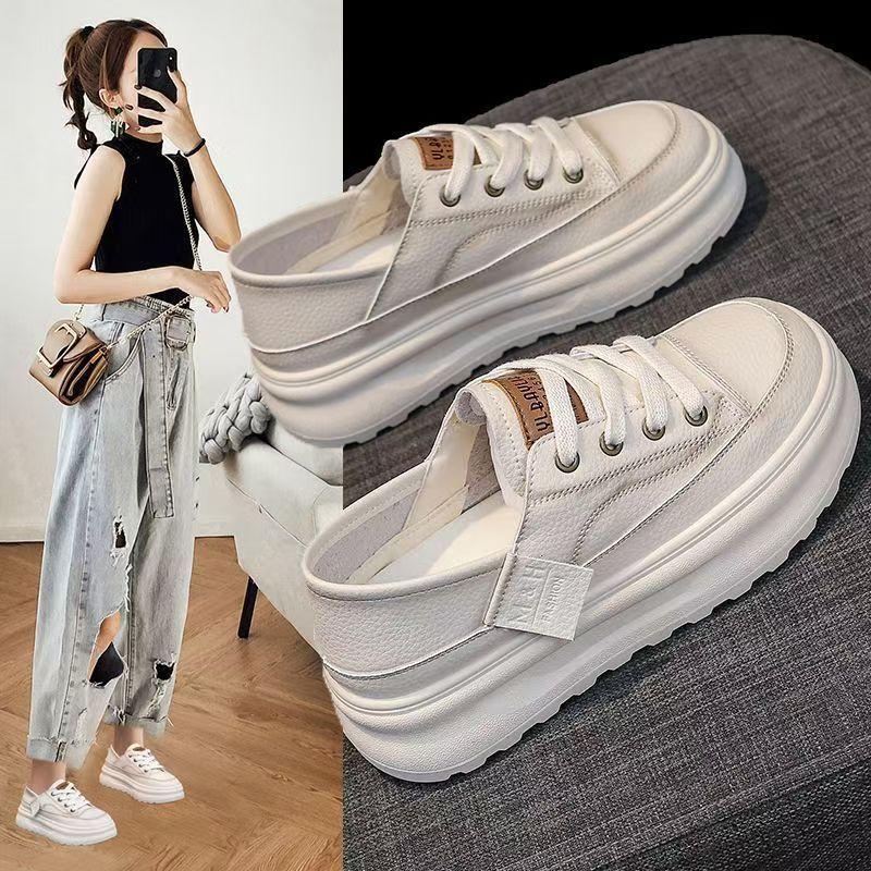 

Thick-soled breathable wear thick little white shoe sole plate 2025 foot stepping on the new versatile soft-soled fashion casual board shoes casual 40 белый