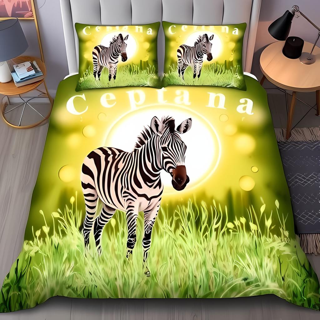 Vibrant Blue Zebra Print Duvet Cover Set Playful Stylish Bedding Suitable Children Kids And Adults Warm Soft And Breathable