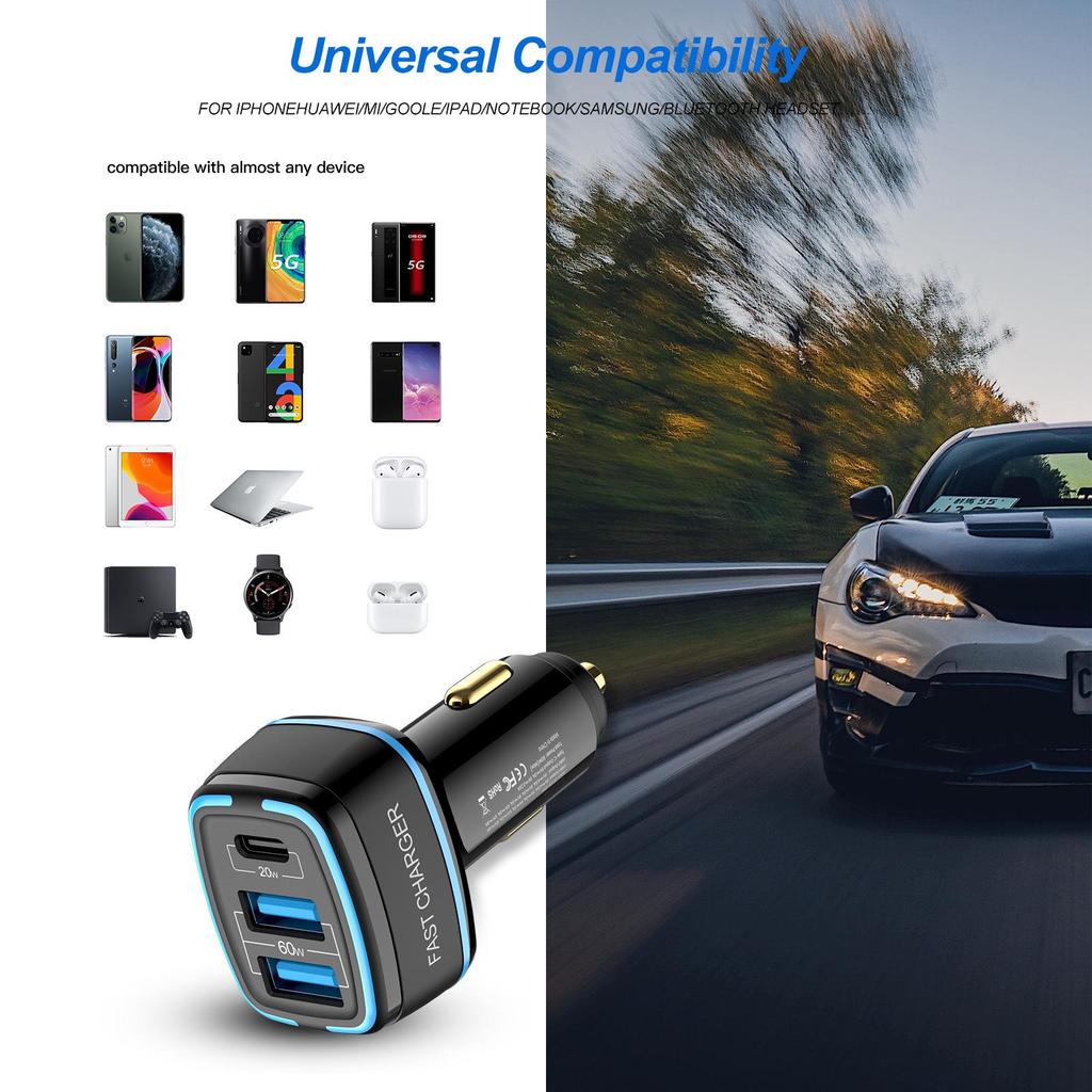 80W 5A Type-C PD3.0 & QC4.0 Fast Car Charger, Fully Compatible, Smart Charging