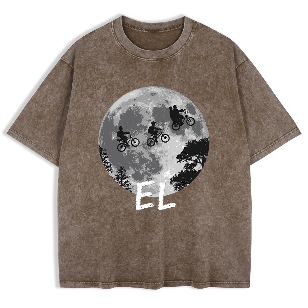 Boys Riding Bicycles Prints Washed T-Shirts Mens Cotton Short Sleeve Tops Basic O-Neck Oversize T Shirt Summer Clothes