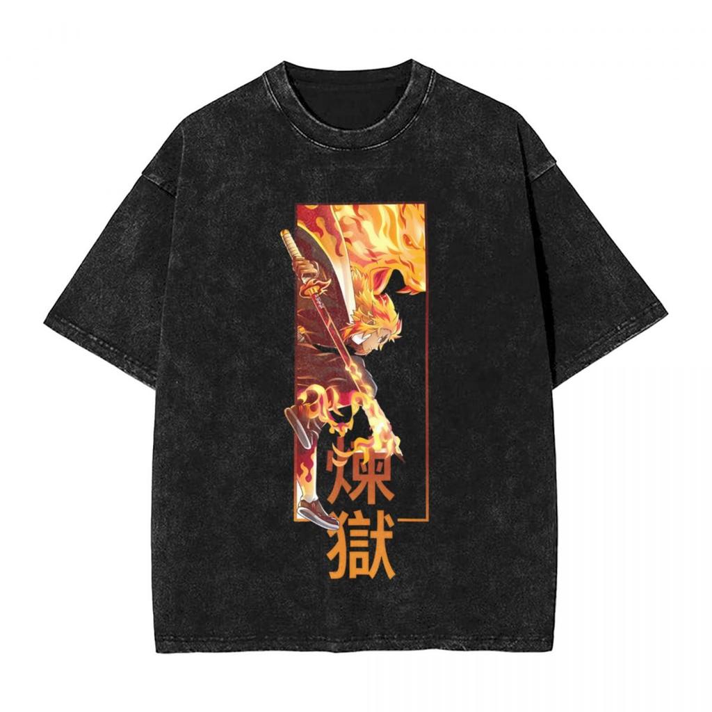 The Character Patterns on The Sports T-shirt From The Anime Demon Slayer Are Worn on The Street and Feature Comic Elements.