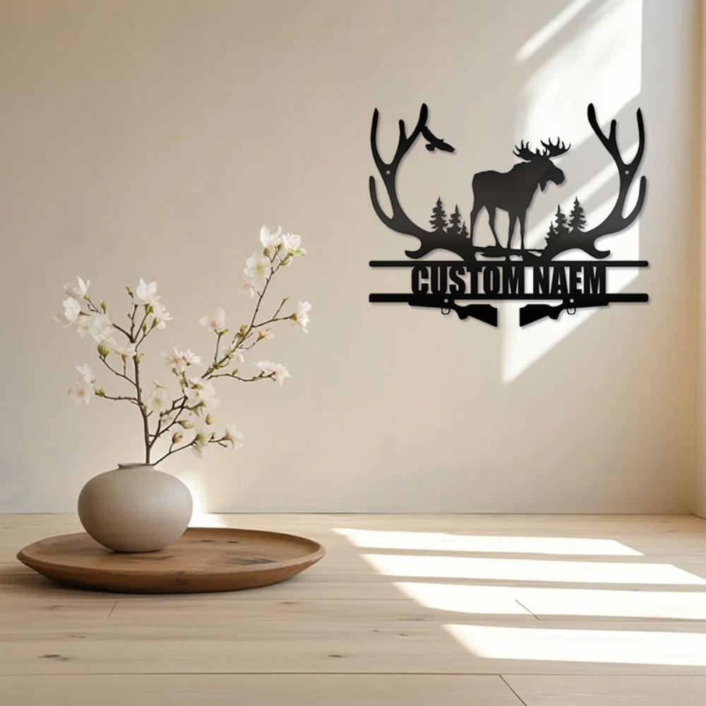 Hunting Moose Metal Wall Sign Personalized Rustic Home Decor Gift for Men