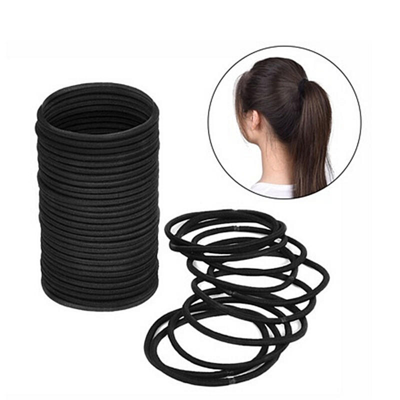 40 Pcsblack Elastic Rope Ring Hairband Women Girls Hair Band Tie Ponytail Holder