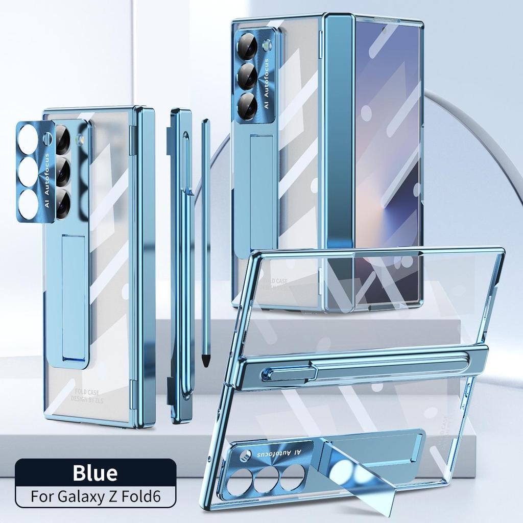 Samsung Z Fold7/6 Case: Dual Hinge, Pen Slot, Electroplated Transparent Shell, Full Coverage Protection.