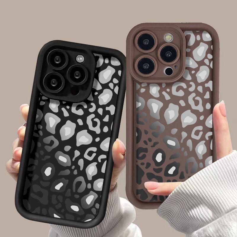 Black and gray leopard print for iPhone17 ProMax mobile phone case 14 Apple 13 matte 12/15 Premium 11