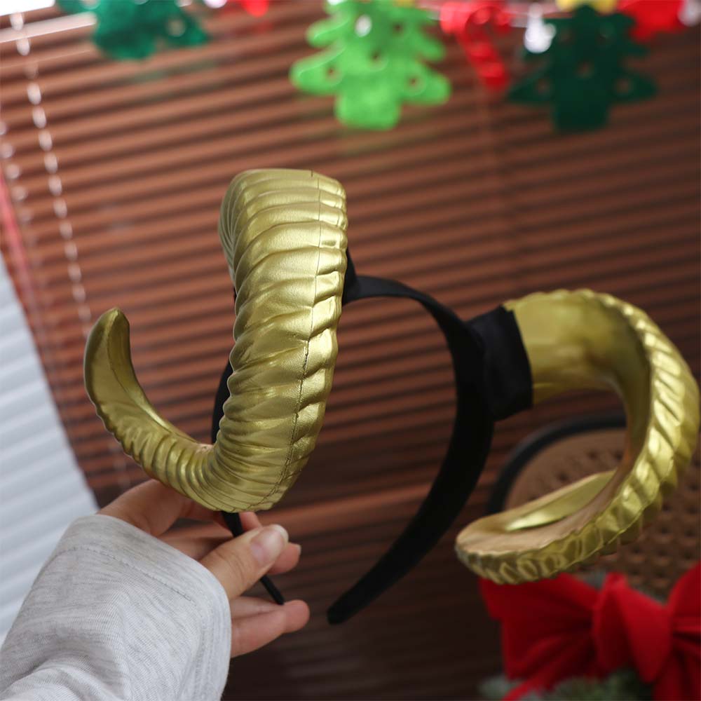 Gothic Black Demon Horn Headwear Artificial Goat Horn Hair Hoop Halloween Devil Headband  Photo