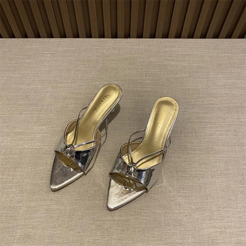 fashion Women's Middle Heel Slipper New Pointed Toe Fashion Open Toe Flip Flops Ladies Casual Slides Shoes Sandalias Mujer Verano 2024