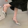 Fashion Silver High Heels Sandals Women Summer 2025 Punk Goth Pointed Toe Party Shoes Woman Metallic Thin Heeled Dress Pumps Ladies