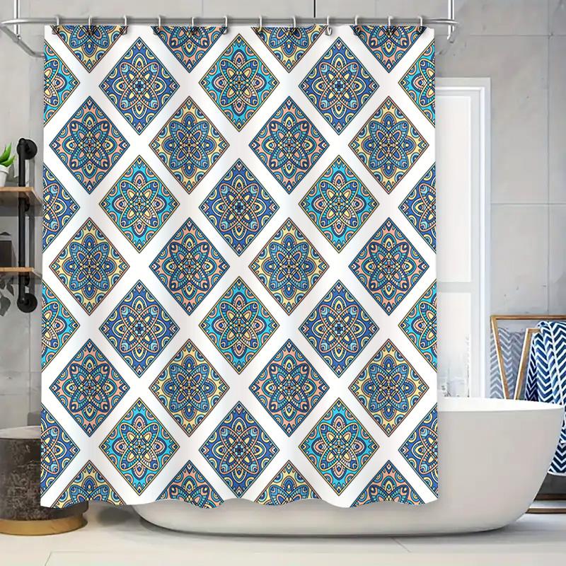 

Modern Blue Floral Shower Curtain: Decorative Fabric Printed Bathroom Accessories Set With Rod For Bathtub Or Kids Room Medium S W60H190(CM)-1 Pcs