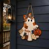 Unique Halloween Souvenir Gifts Wooden Patchwork Ghost Pendant Vintage Autumn Harvest Hanging Sign Cute Door Sign Pendant with Rope for Home