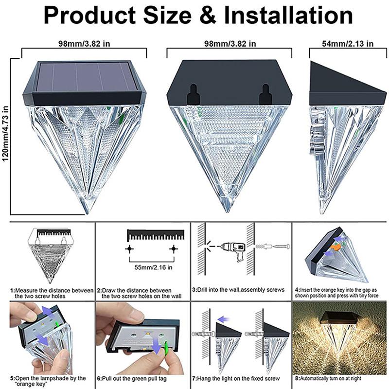 Diamond Solar Fence Light Solar Deck Light Outdoor Waterproof Solar Step Light Solar Wall Light For Garden Yard Patio Stair Post