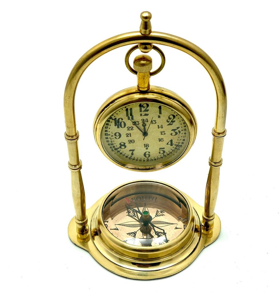 Antique Design Nautical Clock with Compass Victoria London Solid Brass Table Top Decor Clock with Compass Antique Gold Colour Clock